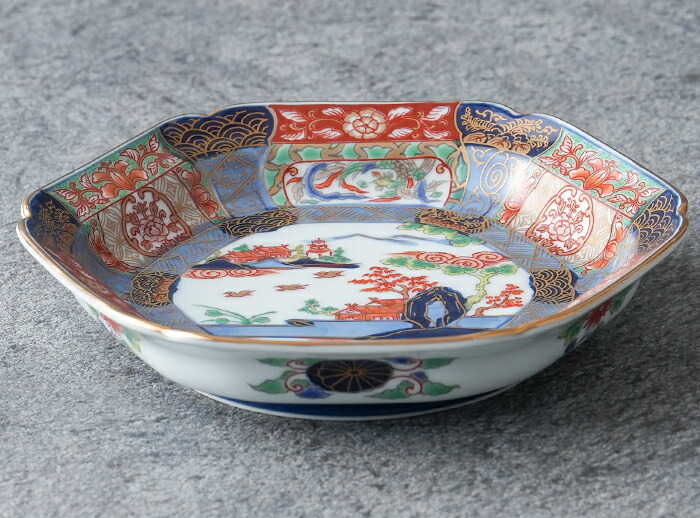 楽天市場】有田焼 復刻古伊万里 錦色絵六角焼皿14cm 【送料無料】 日本