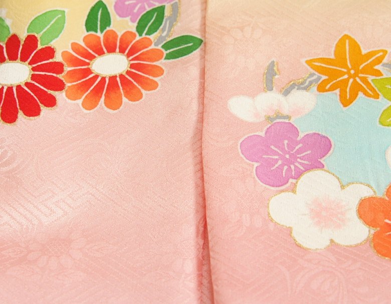 楽天市場】七五三 正絹 被布 着物 3歳 女の子 ピンク黄色段ぼかし染め