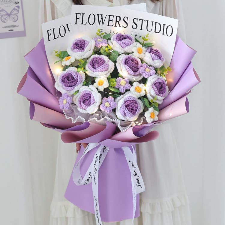 楽天市場】カギ編み 手編み 造花 ブーケ バラの花束 枯れない花 9輪