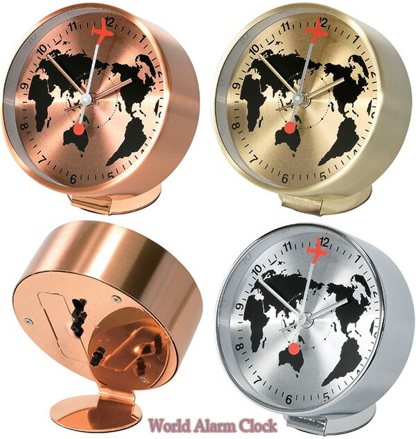 楽天市場】飛行機秒針が世界を一周 目覚まし時計イエローゴールド