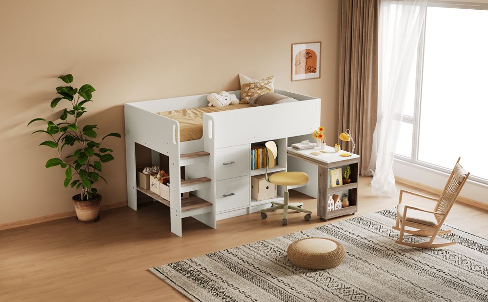 楽天市場】【365日間品質保証】システムベッド ロフトベッド 階段付き