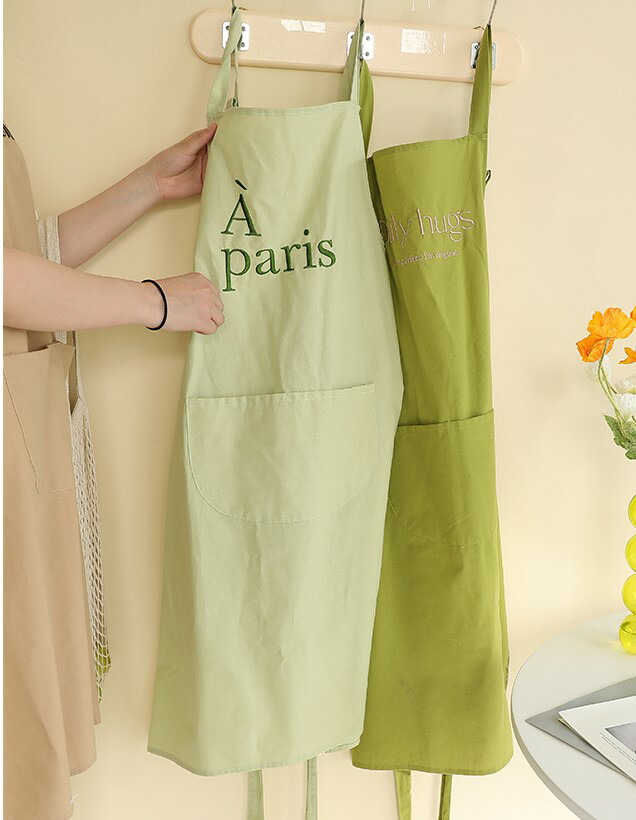 楽天市場】コットン ロゴ 刺繍 エプロン 5色 ロング リボン シンプル