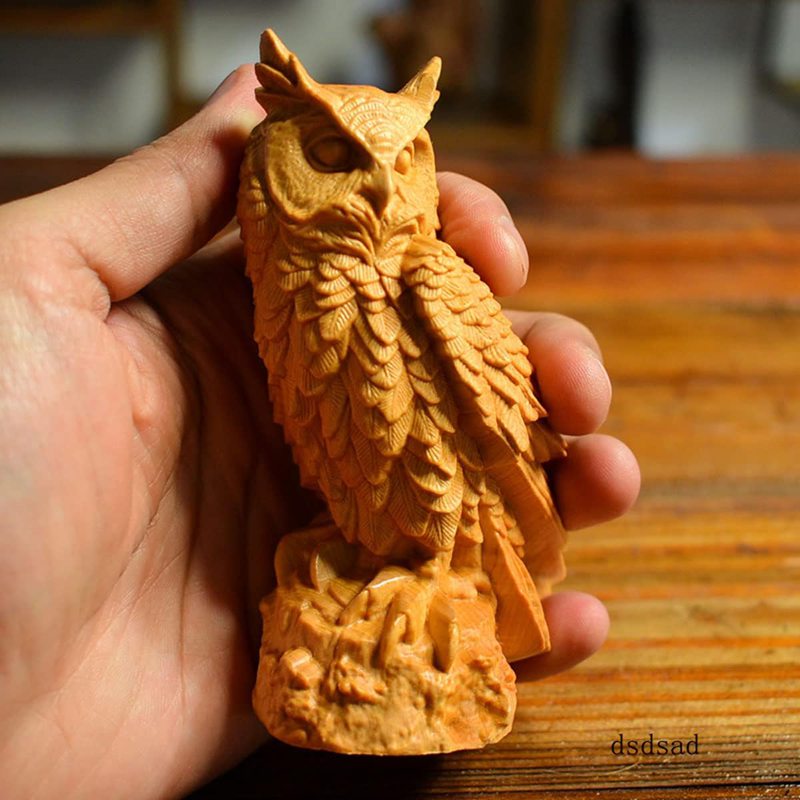楽天市場】ふくろうの置物 11cm 木製彫刻 【夜警見守】フクロウの置物