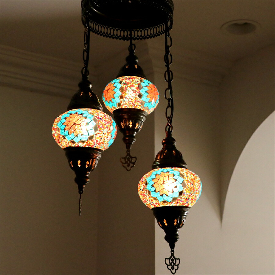 楽天市場】モザイクランプ トルコランプ シャンデリア 3灯 ピンク