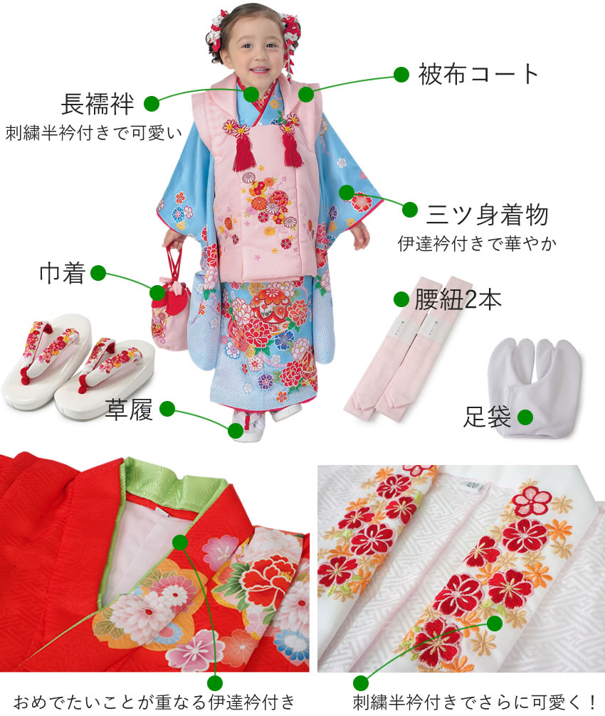 楽天市場】七五三 着物 3歳 被布コート8点フルセット 着物 三ツ身着物