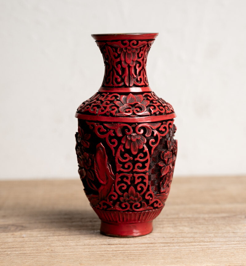 楽天市場】骨董○堆朱花文花瓶○堆朱 / 銅製 / 陰刻文 | 20世紀頃
