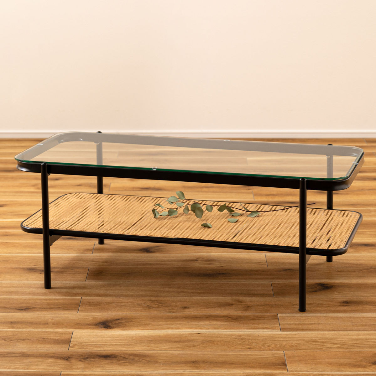 楽天市場】リビングテーブル 幅110cm ガラス天板 ラタン調ラック
