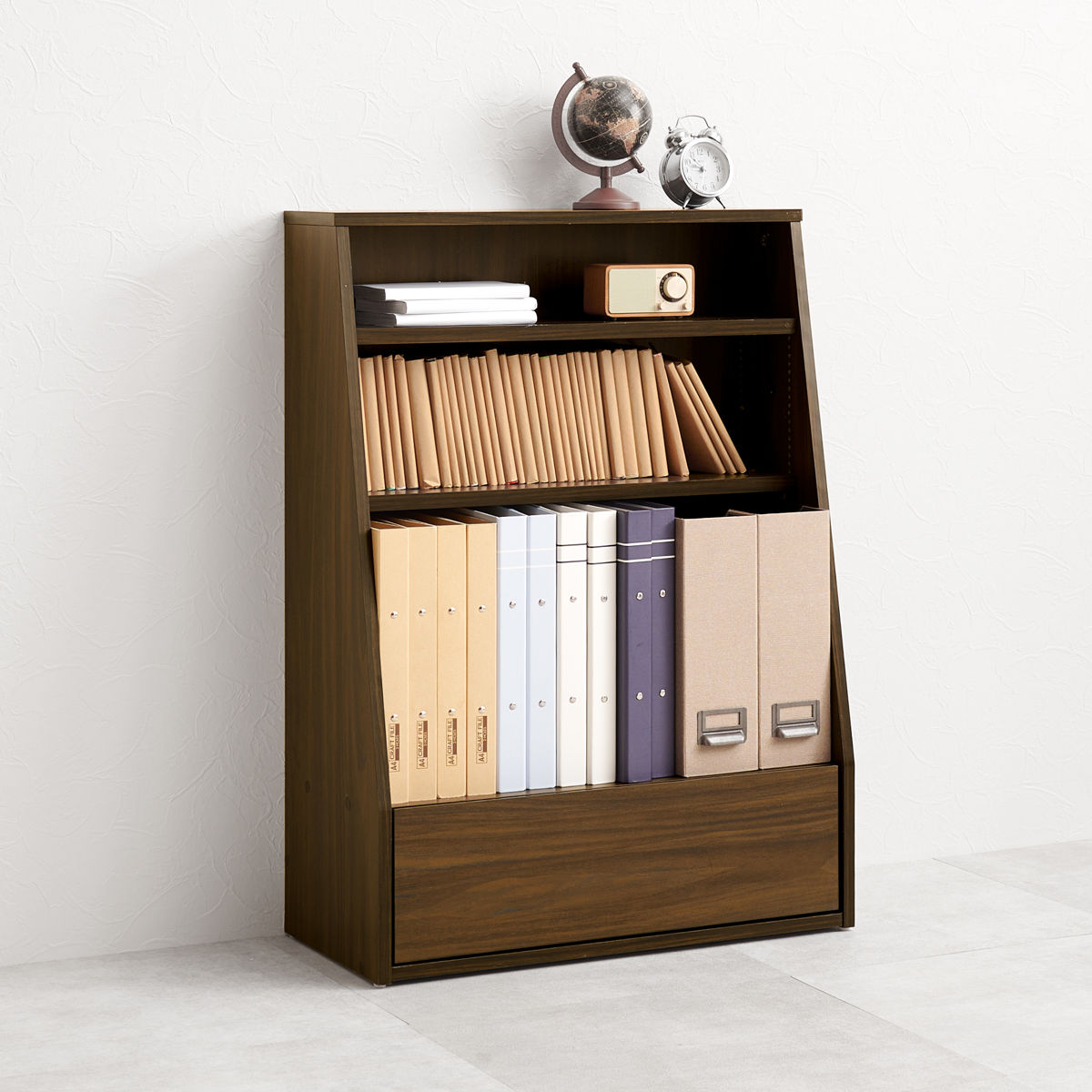 楽天市場】1cmピッチ可動 本棚 幅60cm ロータイプ 可動棚2枚 引出し付