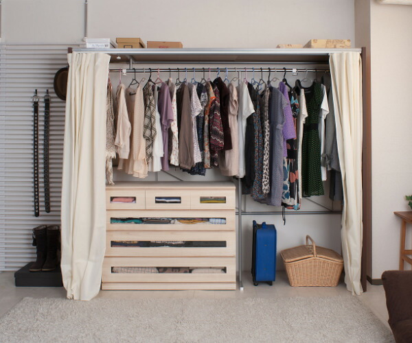 楽天市場】伸縮クローゼット 最大幅305cm ハンガーラック カーテン付き