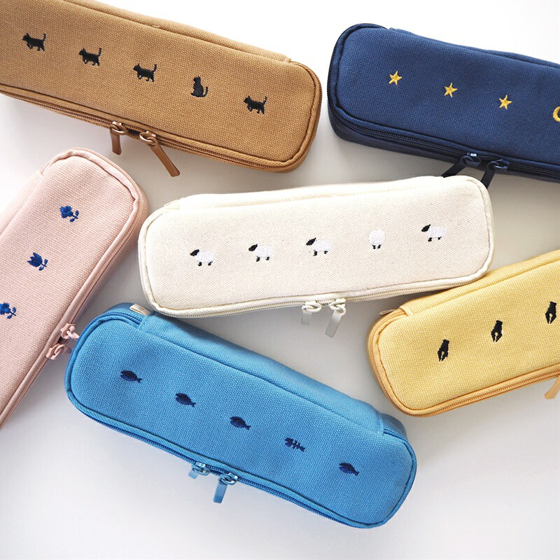 楽天市場】ペンケース キャンパス生地 刺繍 オススメ かわいい 文房具