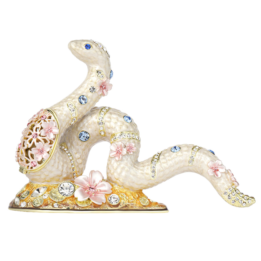 楽天市場】＜桜白蛇 桜小蛇＞白蛇 巳年 干支の置物 ジュエリーボックス