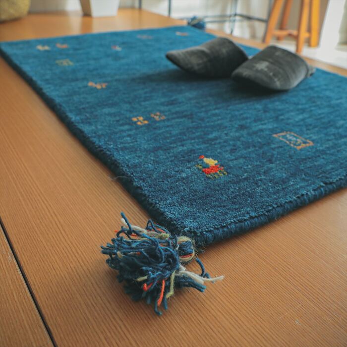 楽天市場】玄関マット ブルー エントランス 天然羊毛インド製手織り