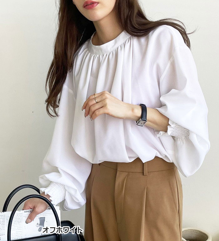 楽天市場】ハイネックギャザーバルーンスリーブブラウス レディース 秋