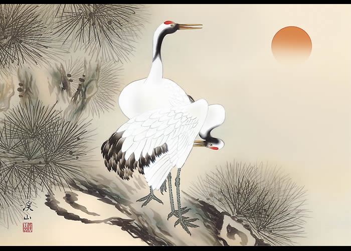 楽天市場】即日発送可能！縁起画【開運画：松上双鶴/G4-BT012】作家