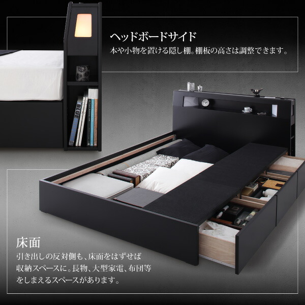 楽天市場】ブラック 黒 ベッド 収納付き セミダブルベッド フレーム
