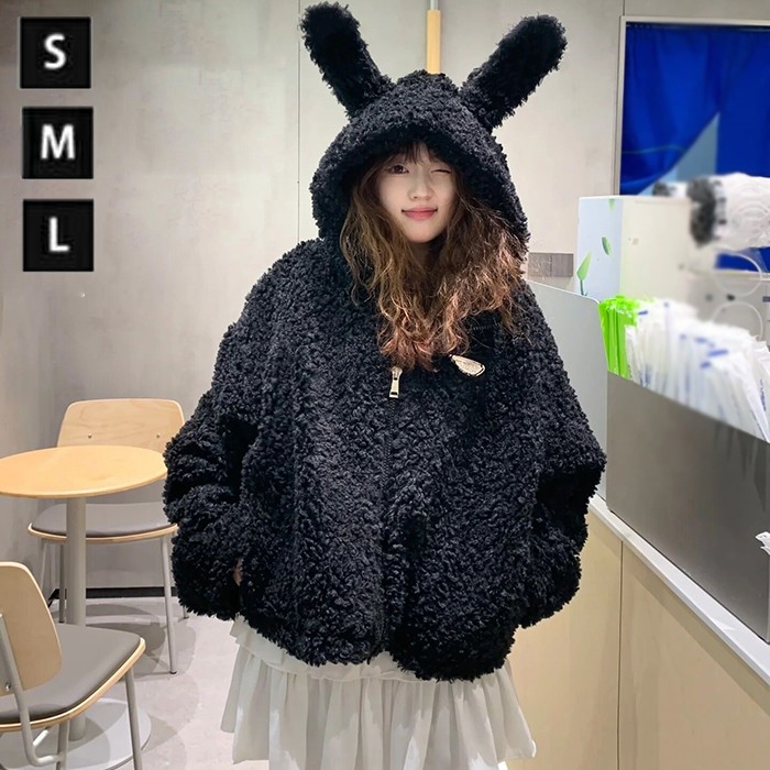楽天市場】耳つきアウター うさ耳 耳付き ボアパーカー ウサギ耳