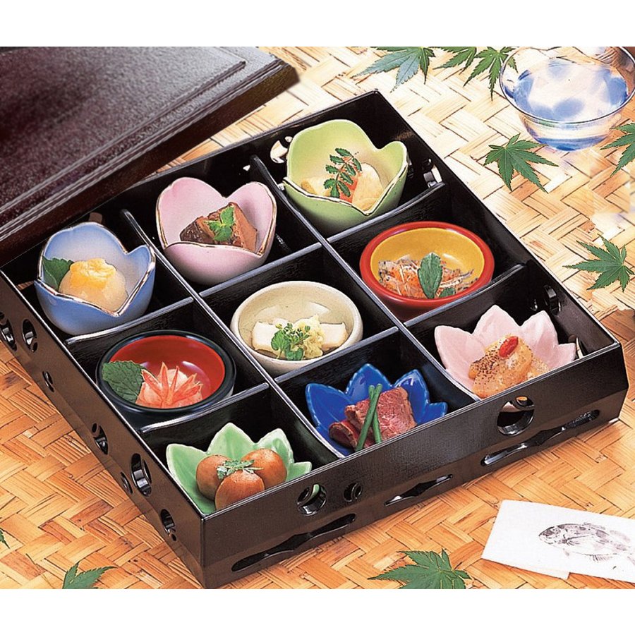 楽天市場】8.5寸丸透かし松花堂 溜 仕切付 (パーツ9点付) 小鉢 器 弁当