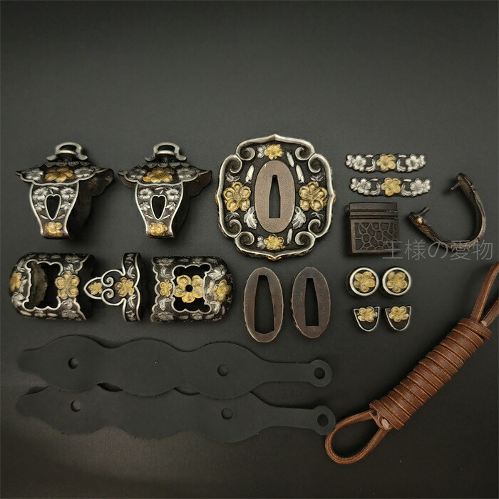 楽天市場】太刀拵 桜花紋 金具 刀鍔 目貫 縁頭 切羽 鐺 柄鞘一式金具