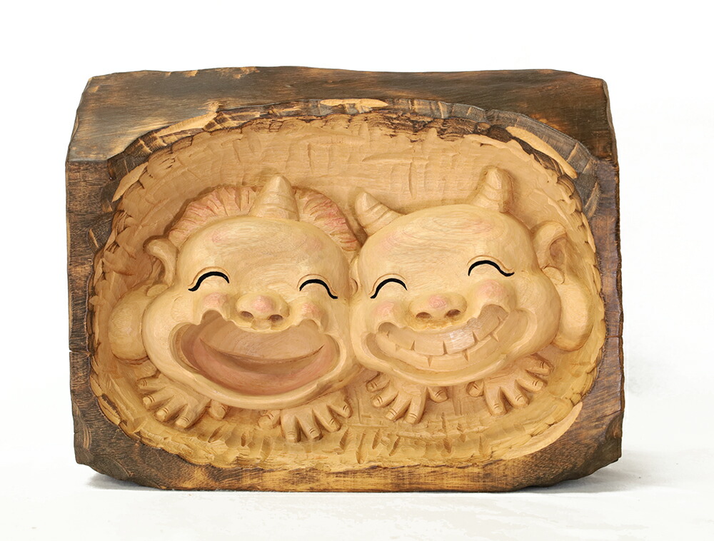 楽天市場】木彫り 額 笑う門に福鬼たる 素材：楠（招福,木,木彫,作家物