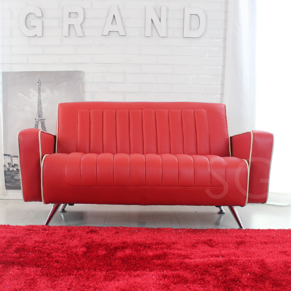 楽天市場】アメリカンソファー合成革皮2P レッド（送料B）43（KD:2576