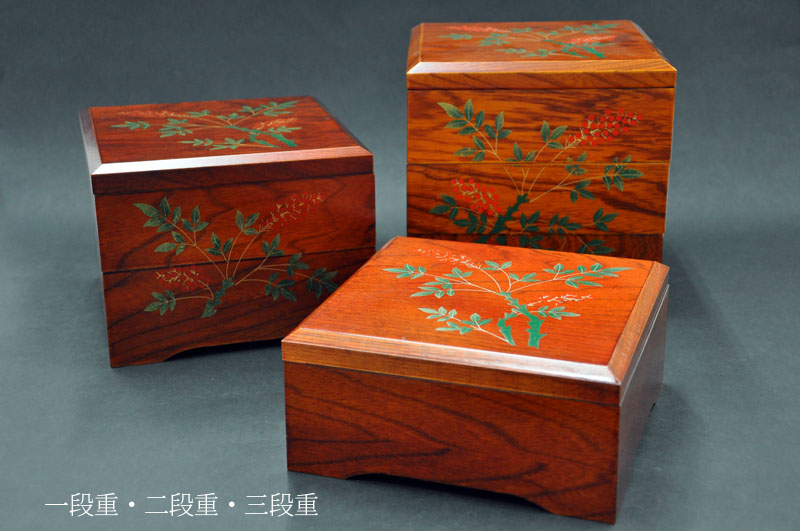 楽天市場】厄払い南天重箱木製 6.5 三段重 南天[会津漆器]【オリジナル