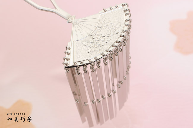 楽天市場】ビラかんざし びらびら簪 前櫛かんざし 扇型 牡丹 二段 髪