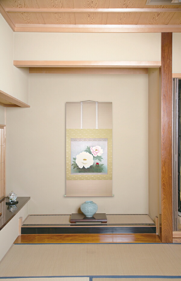 楽天市場】掛け軸 掛軸（かけじく） 紅白牡丹（中川 幸彦）＜太巻二