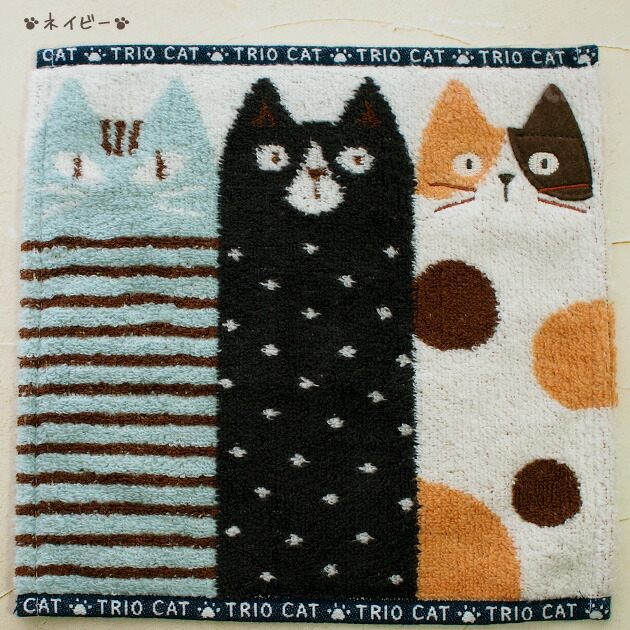 楽天市場】猫柄 刺しゅうタオル ハンカチ トリオキャット 立体猫耳