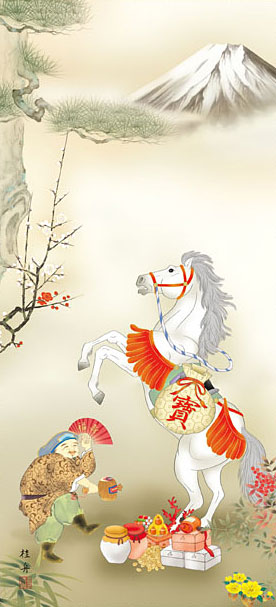 楽天市場】掛軸 干支の掛け軸 本格ミニ掛軸 跳馬吉祥図 長江桂舟 2026