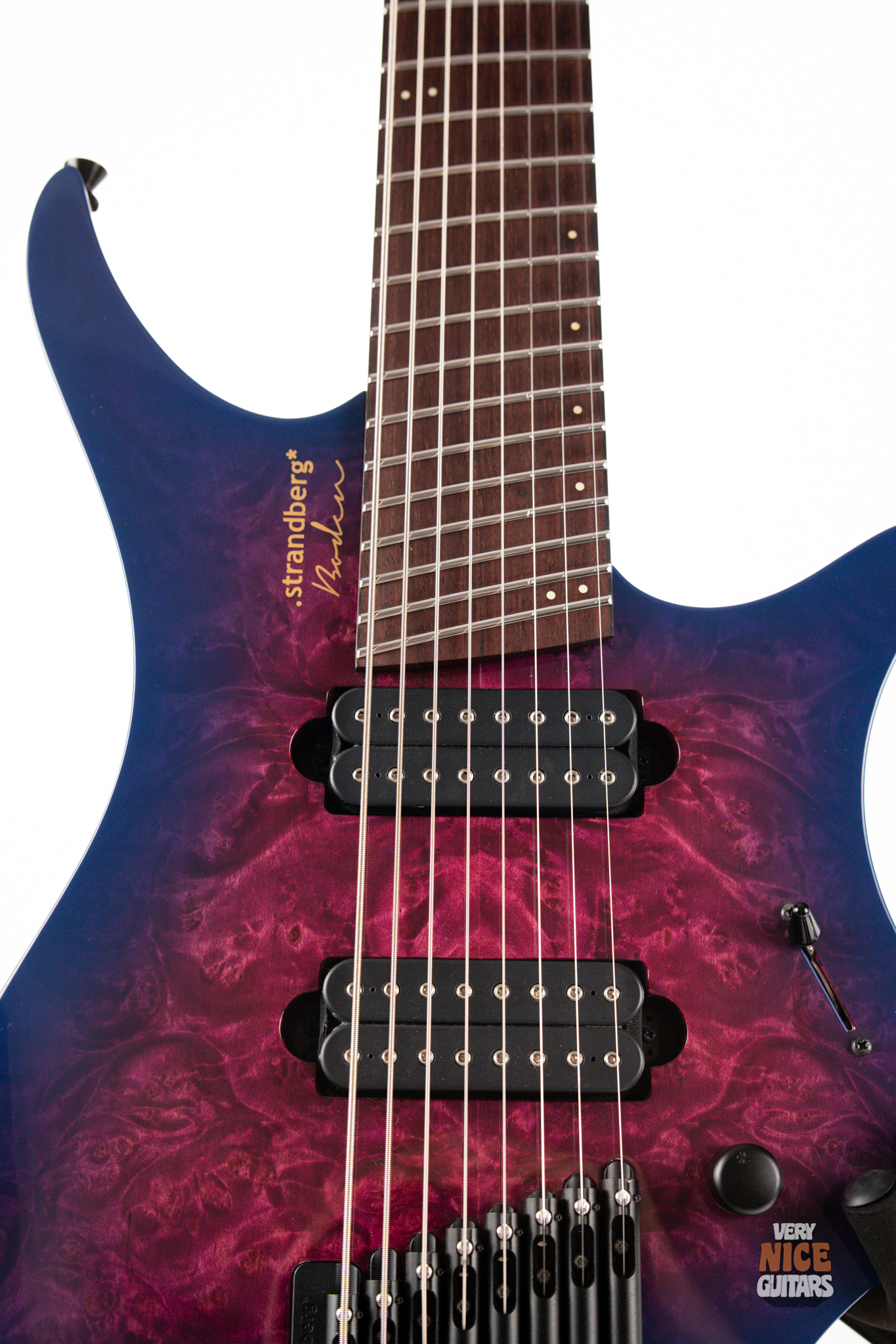 Strandberg Boden J8 Custom Burl Maple Lavender Blue Burst – Very