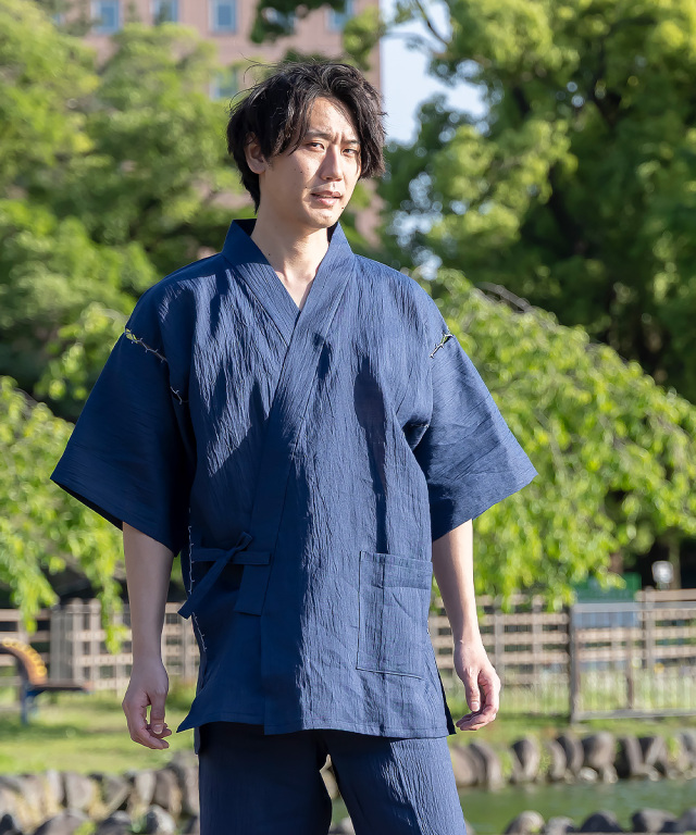 近江ちぢみ本麻甚平 No.1 濃紺 | 作務衣・甚平通販 和粋庵