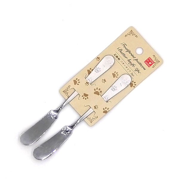 足跡柄バターナイフ 2P シルバー ステンレス製 027610