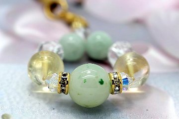 健康運 金運 魔除け 翡翠 シトリン ストラップ ドット翡翠1石入り