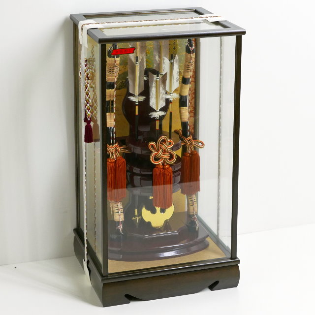 破魔弓激安在庫処分】両脇弓五本矢15号破魔弓黒茶枠ケース飾り～広島市