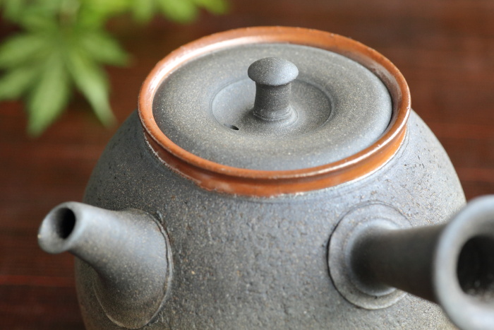 水野陽景 窯変焼〆南蛮朱帯茶注 満容量280ml 常滑焼高級煎茶器 名匠の