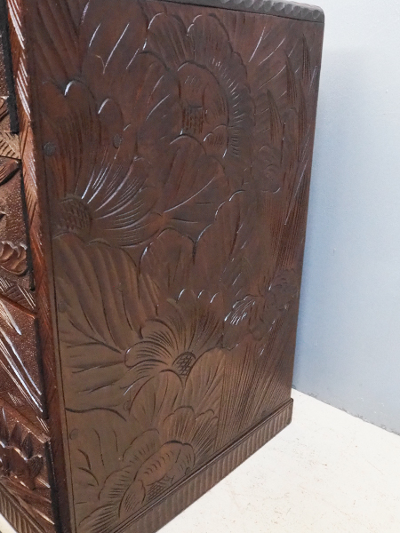 日光彫り短冊箱　束ね熨斗(小花)　値下げ 日光彫<br>桜材<br>時代小引出し箱 | アンティーク山本商店