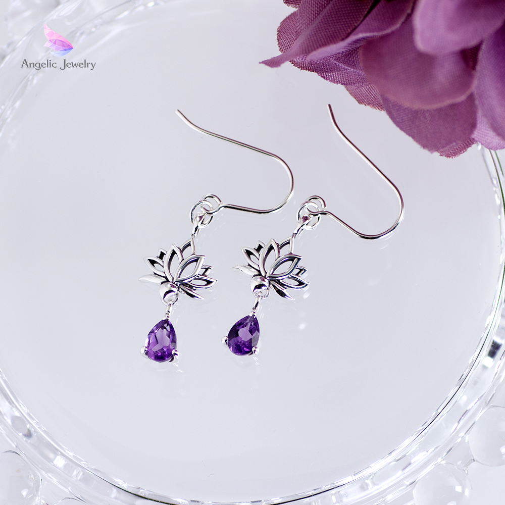 睡蓮ティアドロップピアス -アメジスト- Angelic Jewelry
