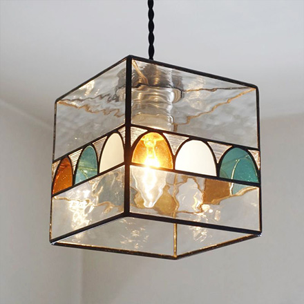 ステンドグラス ペンダントライト マッシュルーム 乳白 アトリエ Ansan