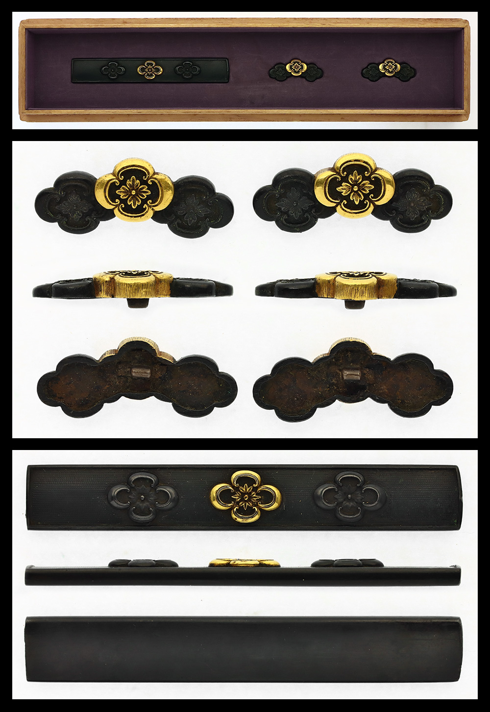 揃金具(小柄、目貫）: 無銘（徳乗）（特別保存刀装具） 木瓜紋三双