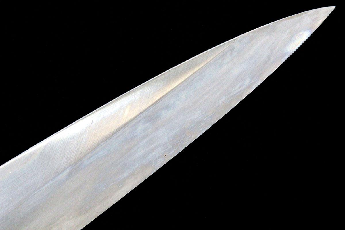 柳刃包丁 本焼 尺一 上下純銀黒檀柄 目釘留 黒檀鞘付 KN02-A8603-2L3D