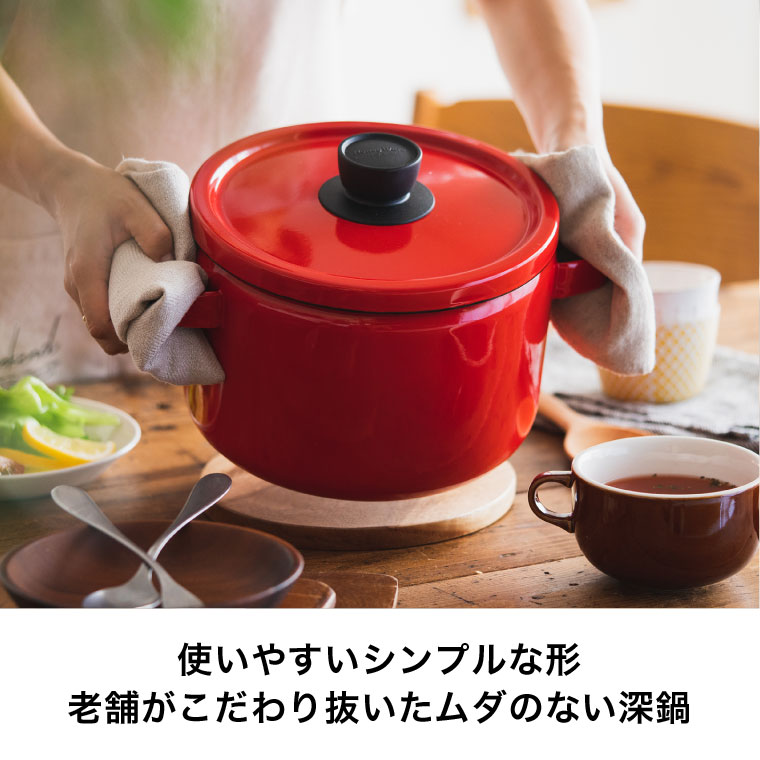 富士ホーロー 両手鍋 ソリッド ディープキャセロール 22cm IH対応 SD