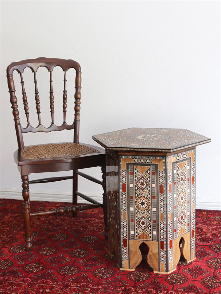 シリア製寄木細工の木製サイドテーブルLサイズ W52xH55xD52cm Syrian