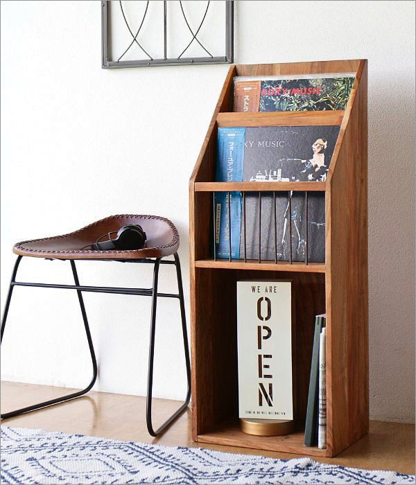 マガジンラック チーク おしゃれ 無垢材 オープンラック 天然木