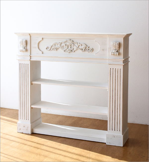 マントルピース 白 収納 本棚 アンティーク インテリア クラシック