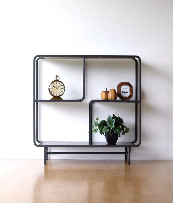 オープンラック チーク材 アイアン 本棚 リビング収納 天然木 無垢材