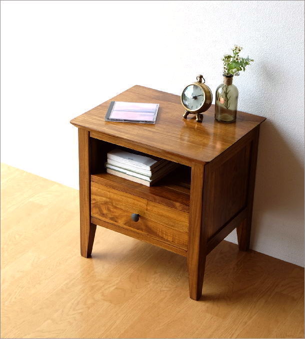 ベッドサイドテーブル ナイトテーブル チーク 無垢材 天然木 チーク