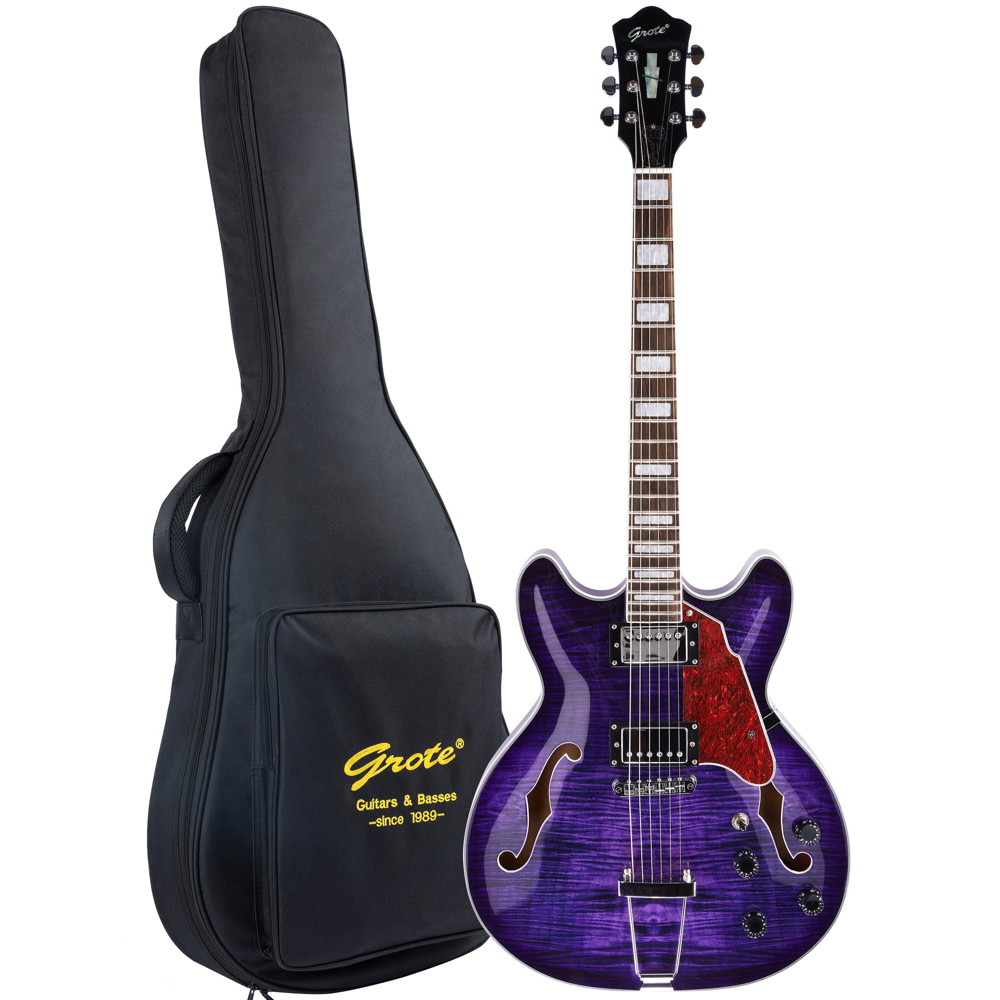 GROTE 335 style Semi-Hollow Body Jazz Electric Guitar with Gigbag