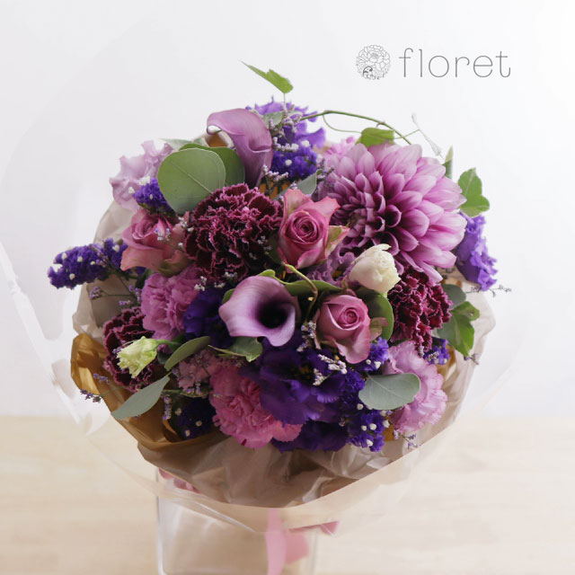 紫系デザイナーお任せ花束ブーケL｜フラワーギフト・花の通販サイト