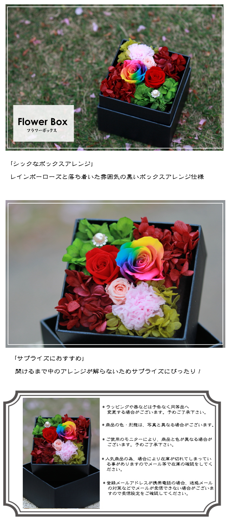 虹色バラ、レインボーローズ、フラワーボックス 商品詳細｜レインボー