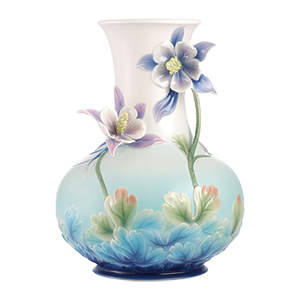 DOUBLE CALLA LILY DESIGN SCULPTURED PORCELAIN ROUND FLOWER VASE